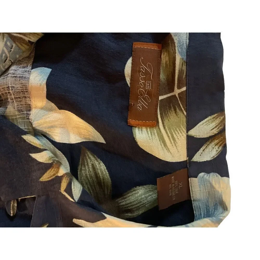 Tasso Elba Men's Button Down Shirt Collared Floral 100% Silk Navy Blue XL